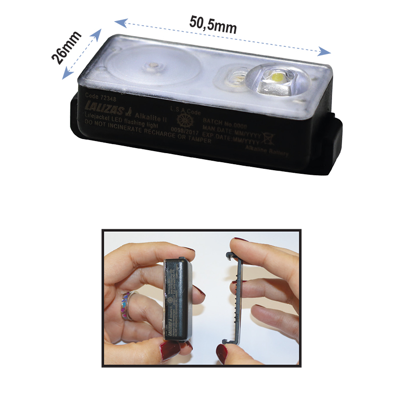 LALIZAS Lifejacket LED flashing light "Alkalite II" ON-OFF water activated, USCG/SOLAS/MED