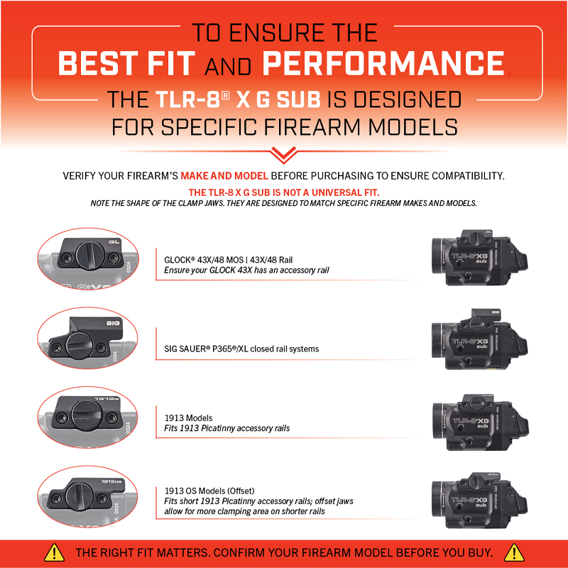 Streamlight TLR-8 X G sub (GLOCK® 43X/48 MOS | 43X/48 Rail) - Includes mounting kit with key, high/low paddle switches and CR123A lithium battery - Box - 3