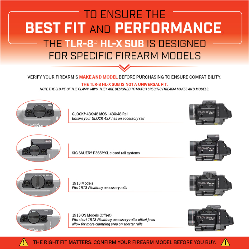 Streamlight TLR-8 HL-X sub USB (1913OS) - Includes high and low switches, (1) SL-B9 rechargeable battery pack, USB-C cord, multi-tool and mounting kit with key - Box - 3