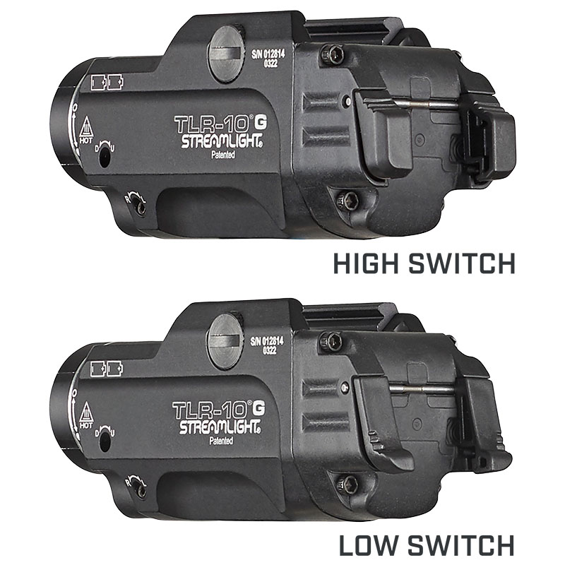 Streamlight TLR-10 G - Includes high switch (mounted), low switch, (2) CR123A lithium batteries and key kit - Black - 3