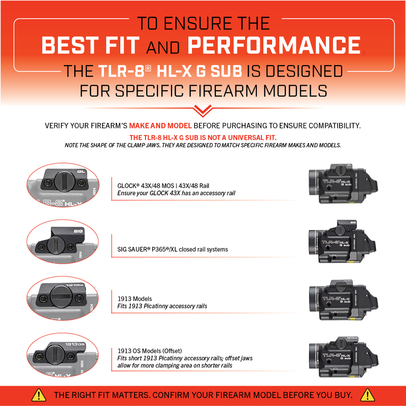 Streamlight TLR-8 HL-X G sub USB (GLOCK® 43X/48 MOS | 43X/48 Rail) - Includes high and low switches, (1) SL-B9 rechargeable battery pack, USB-C cord, multi-tool and mounting kit with key - Box - 3