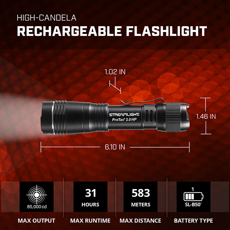 Streamlight ProTac 2.0 HP - Includes (1) SL-B50 rechargeable battery pack, nylon holster and USB-C cord - Box - 5