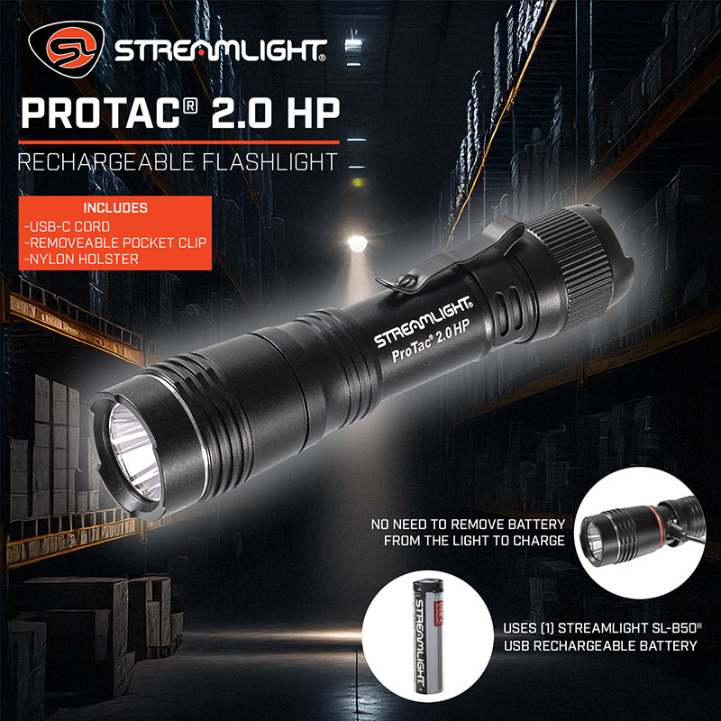 Streamlight ProTac 2.0 HP - Includes (1) SL-B50 rechargeable battery pack, nylon holster and USB-C cord - Box - 6