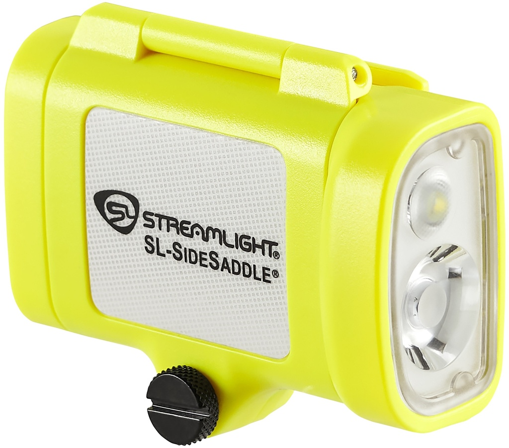 Streamlight SL-SideSaddle - Includes hard hat mount kit (baseplate, slot strap, universal Y-strap) and (3) AAA alkaline batteries - Box - Yellow