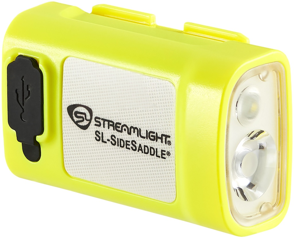 Streamlight SL-SideSaddle USB - Includes hard hat mount kit (baseplate, slot strap, universal Y-strap), USB-C cord and (1) lithium polymer battery - Box - Yellow