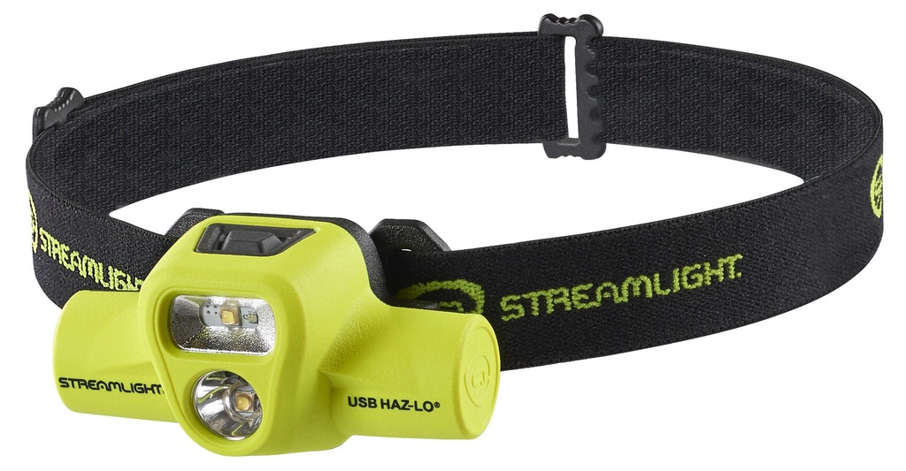 Streamlight USB HAZ-LO Headlamp - 120V AC Cord - Includes rubber hard hat strap, elastic head strap, 3M® Dual Lock® - Box - Yellow