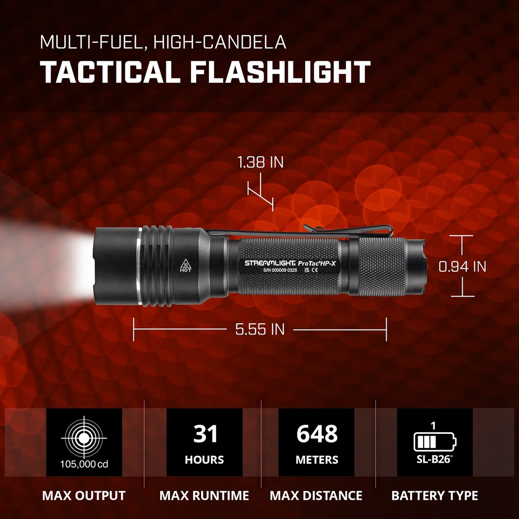Streamlight ProTac HP-X USB - Includes nylon holster and SL-B26 battery pack and USB cord - Box