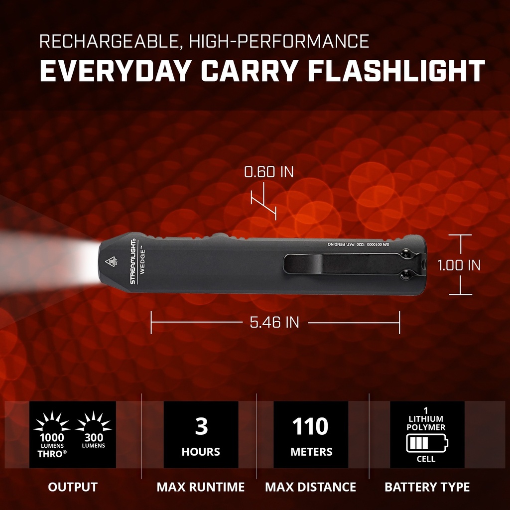 Streamlight Wedge - Includes USB-C cord and lanyard - Black