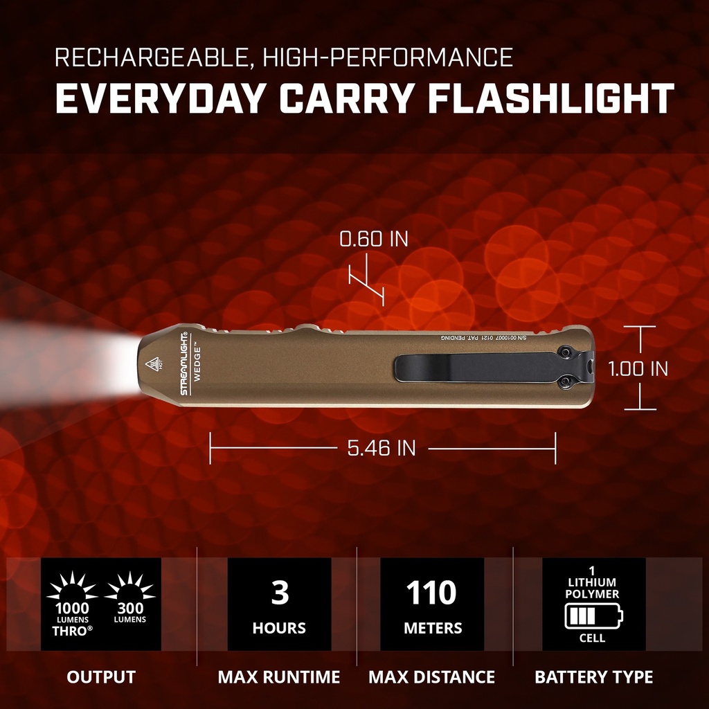 Streamlight Wedge - Includes USB-C cord and lanyard - Coyote