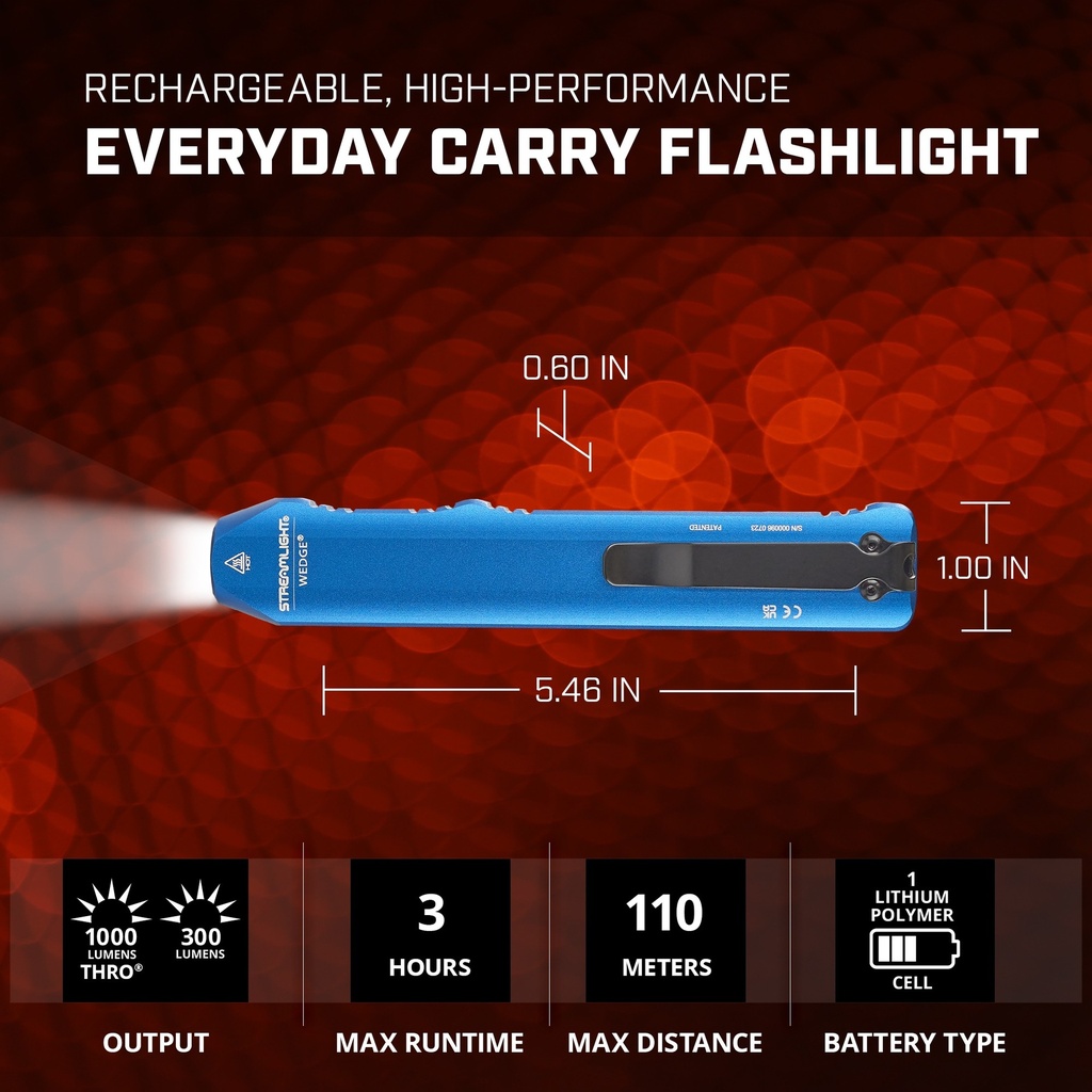 Streamlight Wedge - Includes USB-C cord and lanyard - Blue