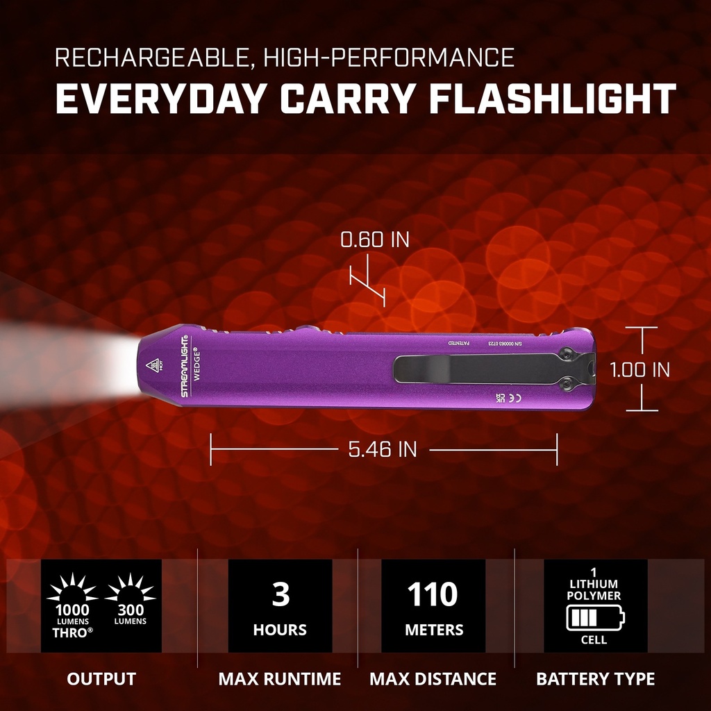 Streamlight Wedge - Includes USB-C cord and lanyard - Purple