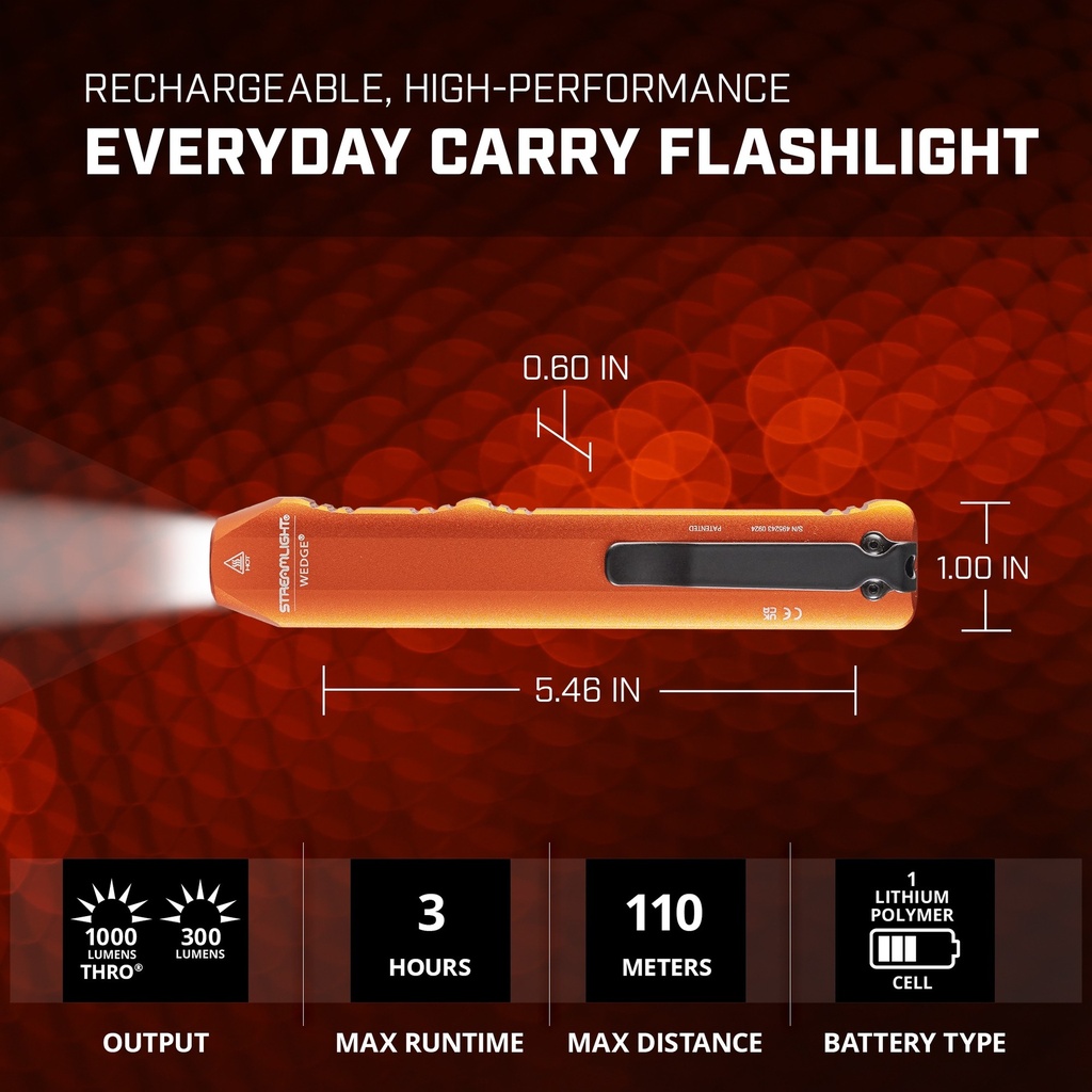 Streamlight Wedge - Includes USB-C cord and lanyard - Orange