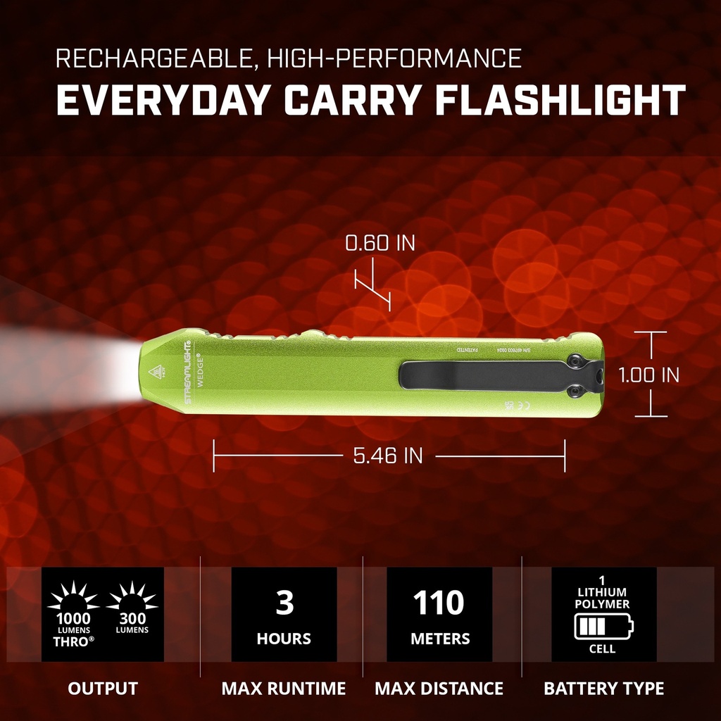 Streamlight Wedge - Includes USB-C cord and lanyard - Lime Green