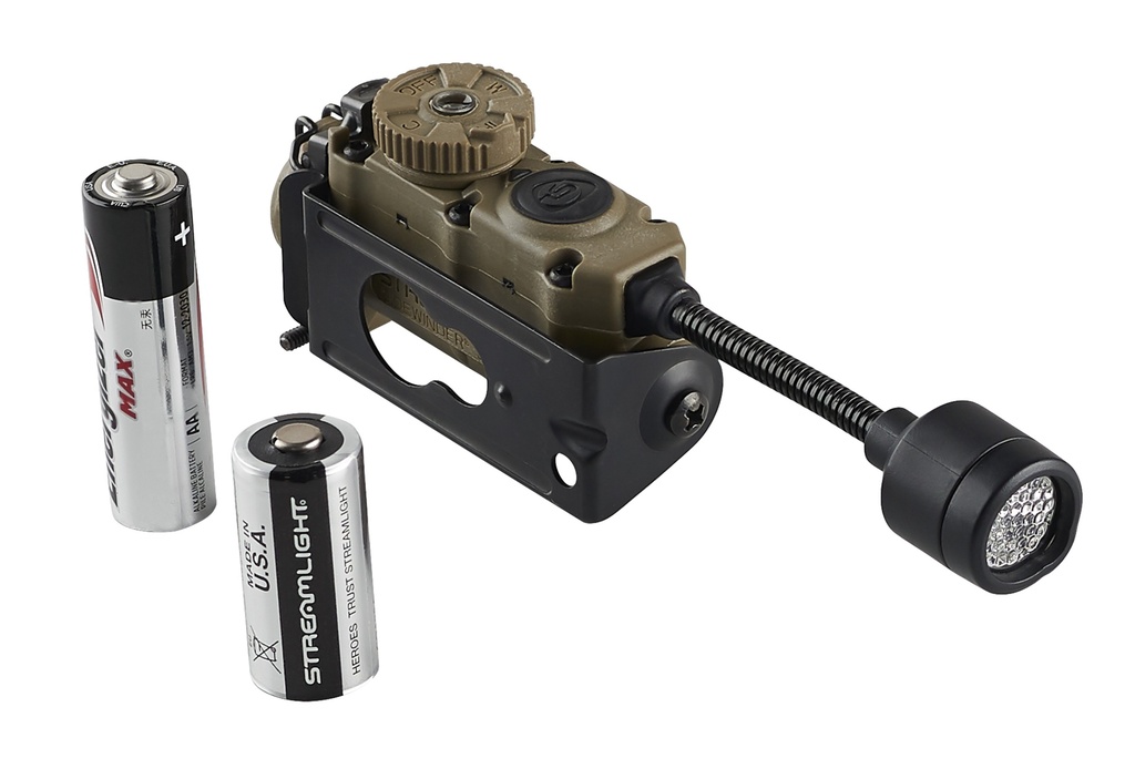 Streamlight Sidewinder Stalk - Includes Helmet Clip (attached to light), (1) CR123A & "AA" Alkaline battery - Mailer - Coyote