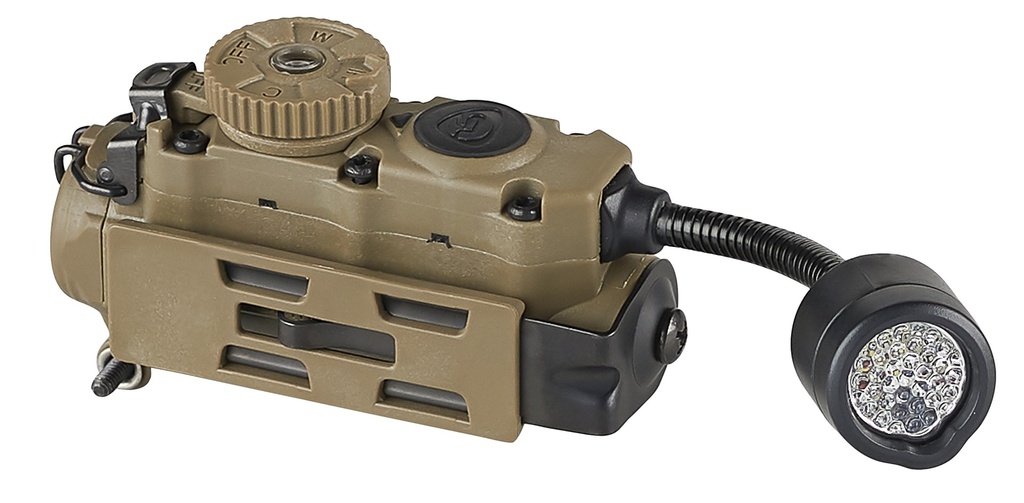 Streamlight Sidewinder Stalk - Includes Helmet Clip (attached to light), ARC Rail Assy, Arc Rail Mount, (1) CR123A & "AA" Alkaline battery - Mailer - Coyote