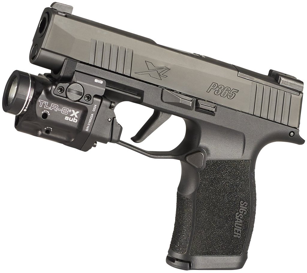 Streamlight TLR-8 X sub (SIG P365/XL) - Includes mounting kit with key, high/low paddle switches and CR123A lithium battery - Box