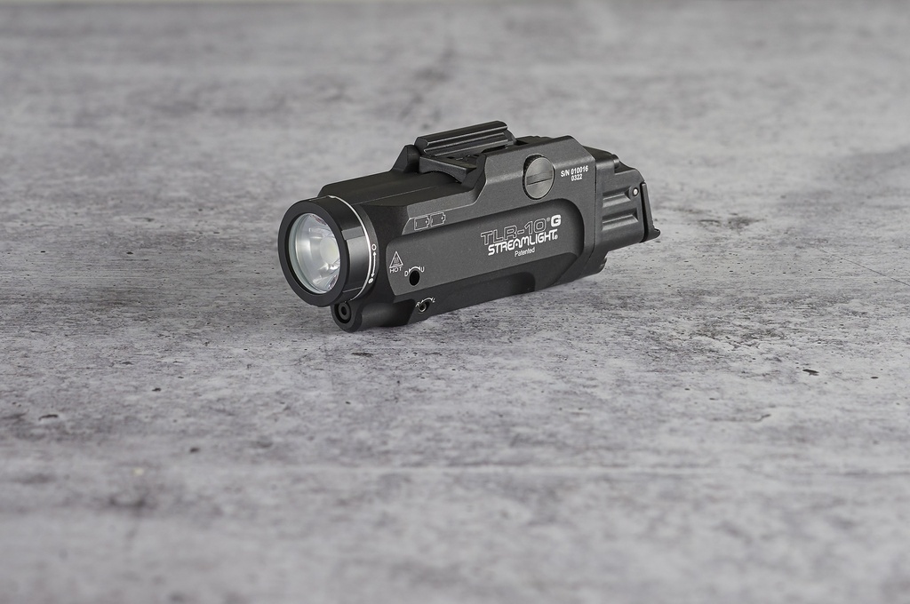 Streamlight TLR-10 G - Includes high switch (mounted), low switch, (2) CR123A lithium batteries and key kit - Black