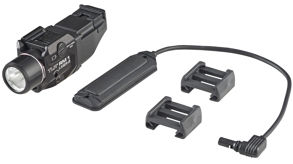 Streamlight TLR RM 1 Laser R - System - Includes M-LOK Mount, remote door switch, remote pressure switch, mounting clips, (1) CR123A lithium battery - Box - Black