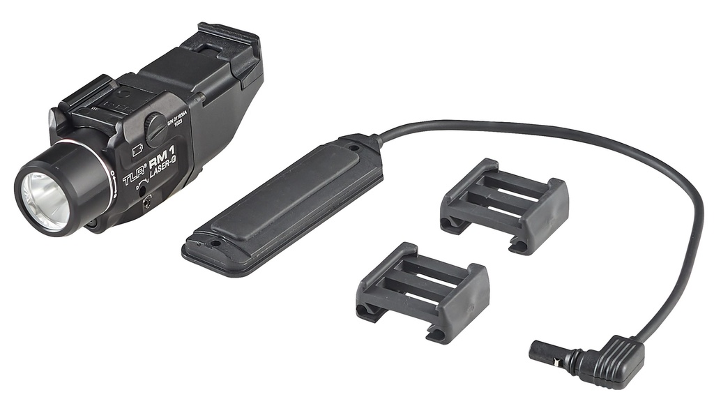 Streamlight TLR RM 1 Laser G - System - Includes M-LOK Mount, remote door switch, remote pressure switch, mounting clips and (1) CR123A lithium battery - Box - Black